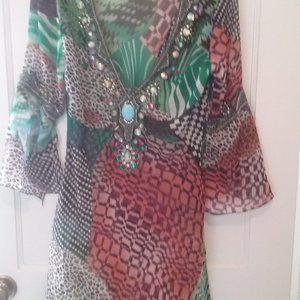 Swimwear Beaded/ Jewel Sheer Swim Cover Up